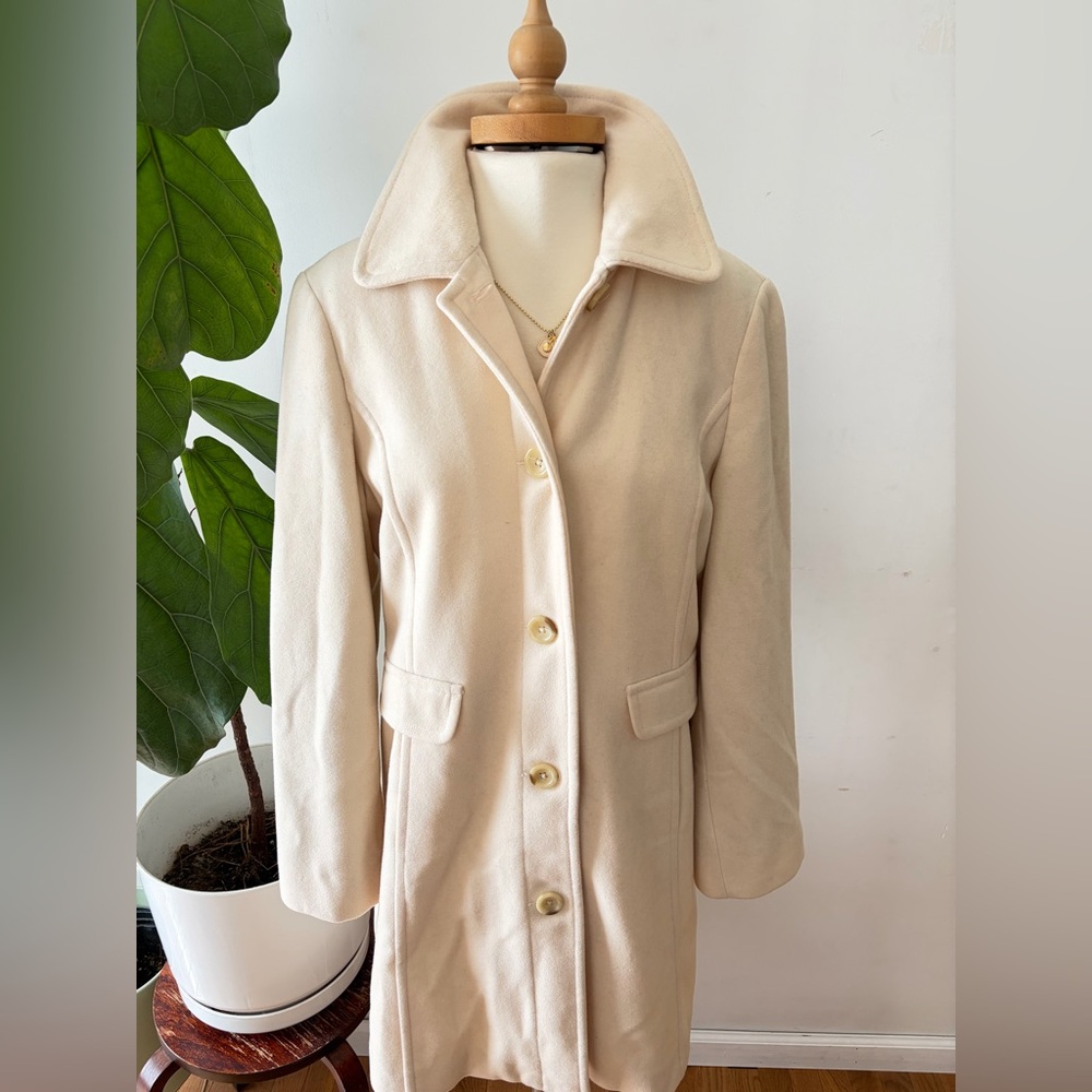 Lands' End Cream Single-Breasted Trench Coat